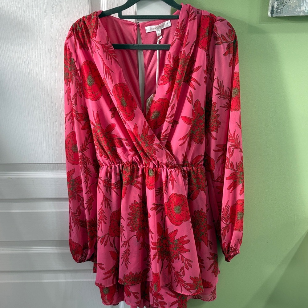 Vibrant Pink Floral Long Sleeve Dress